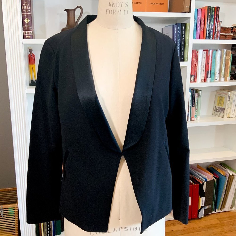Eileen Fisher Open Shawl Collar Wool Blazer Jacket